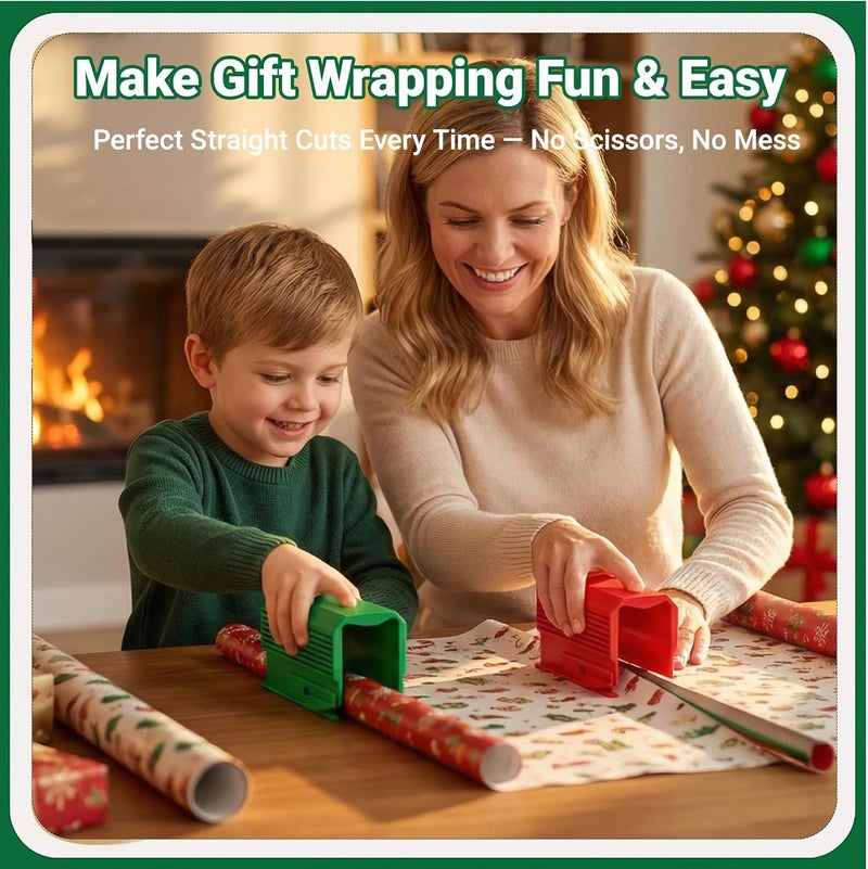 Dinceer Wrapping Paper Cutter 2 Pack, Gift Wrap Cutter Christmas Wrapping Gift Wrap Cutters Slider for Rolls, Paper Roll Cutters Tool for Christmas Birthday Holiday, Red & Green - Image 2